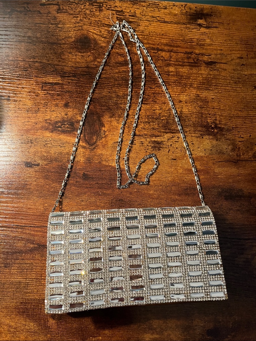 Rhinestone clutch with shoulder chain strap